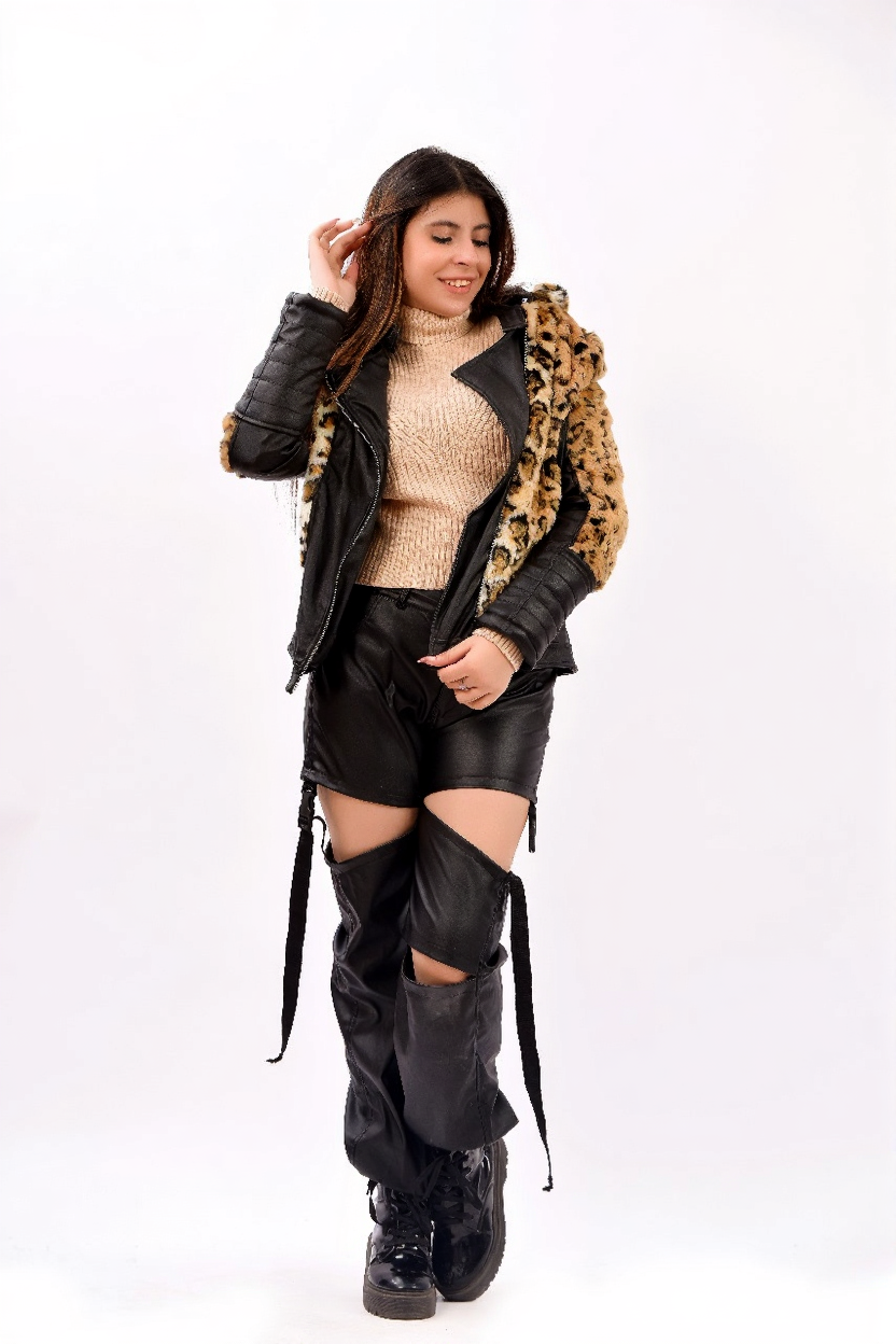 cut-outs and a layered shorts with attached lower pant legs