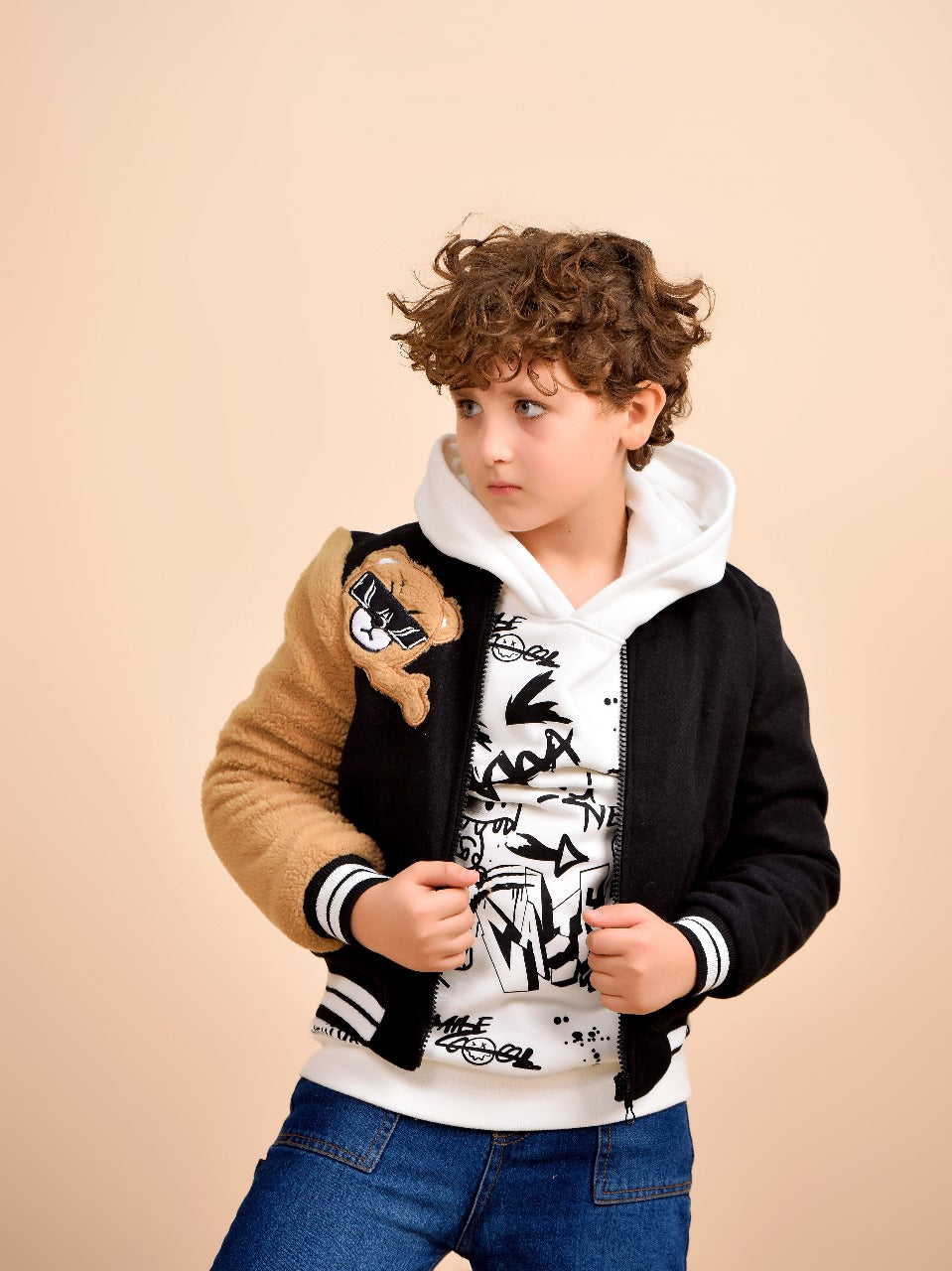 embroidered teddy bear patch with sunglasses jacket