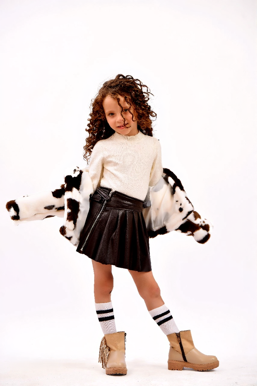 Kids’-Fur Cow Print Jacket