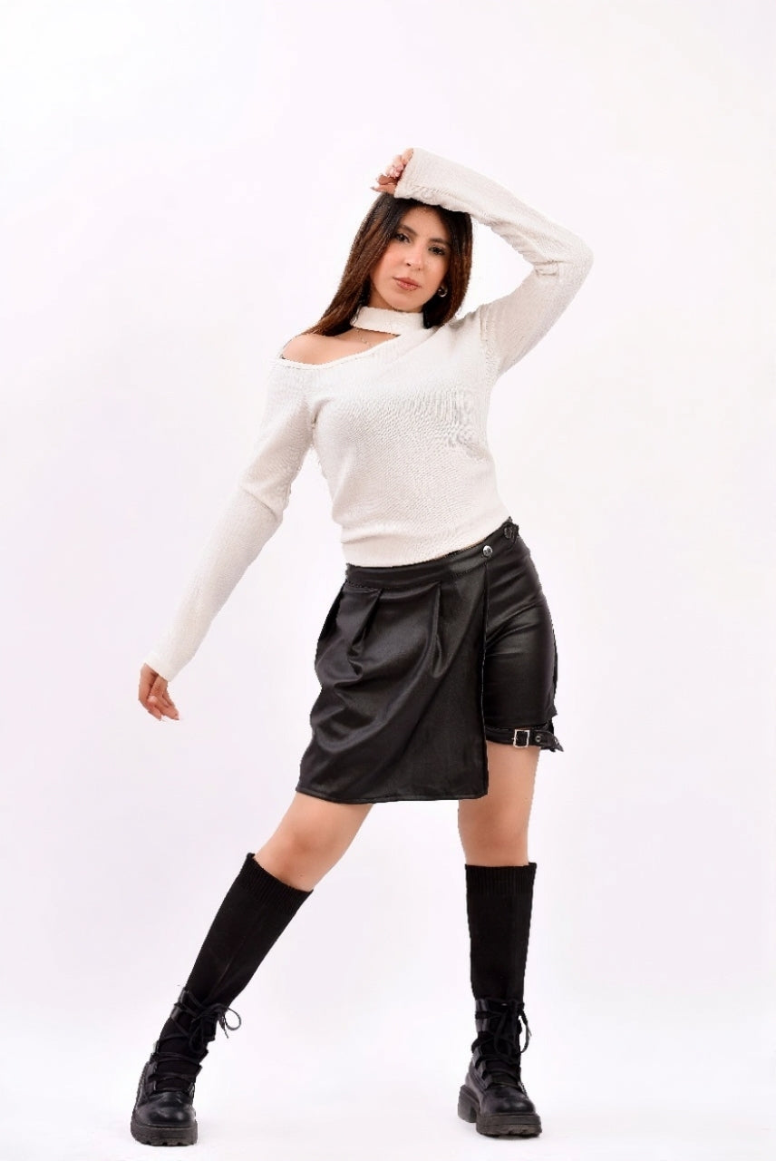 cut-out neckline and one-shoulder knit top