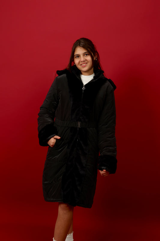 winter coat featuring a soft fur-trimmed