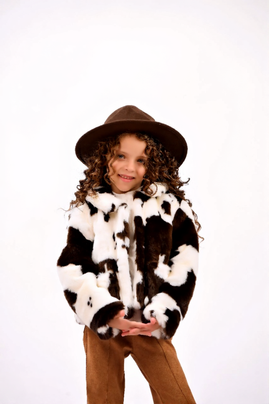 Kids’-Fur Cow Print Jacket