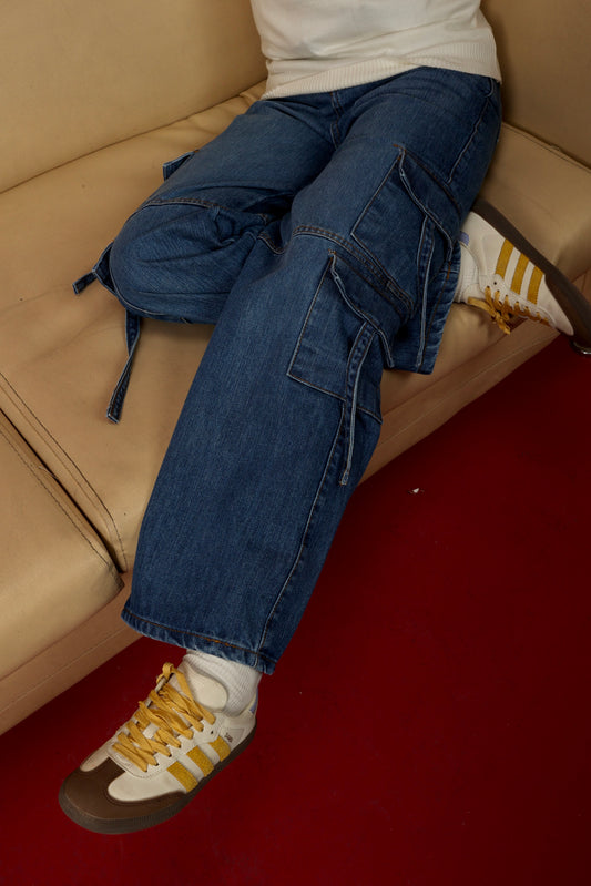 relaxed-fit denim cargo pants