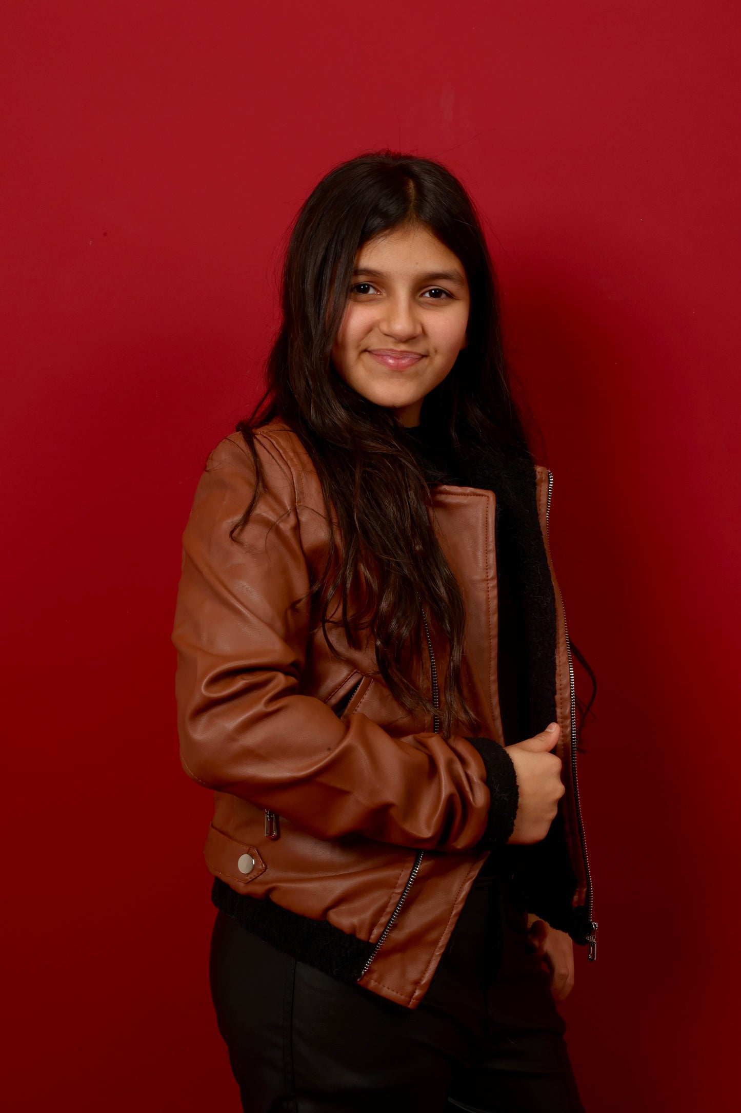 warm brown leather jacket