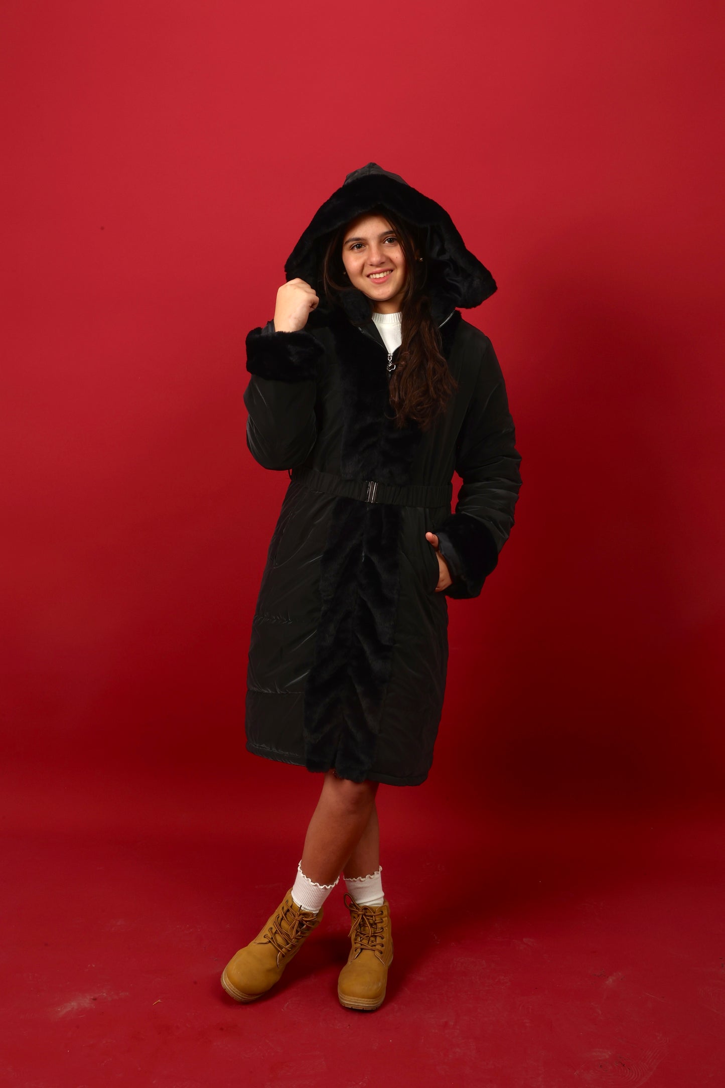 winter coat featuring a soft fur-trimmed