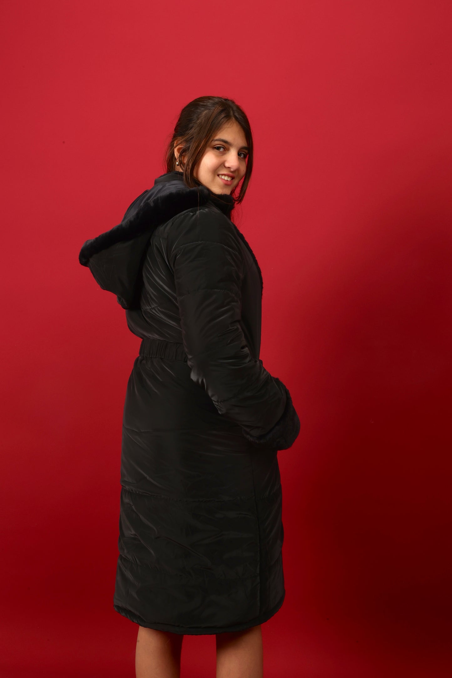 winter coat featuring a soft fur-trimmed
