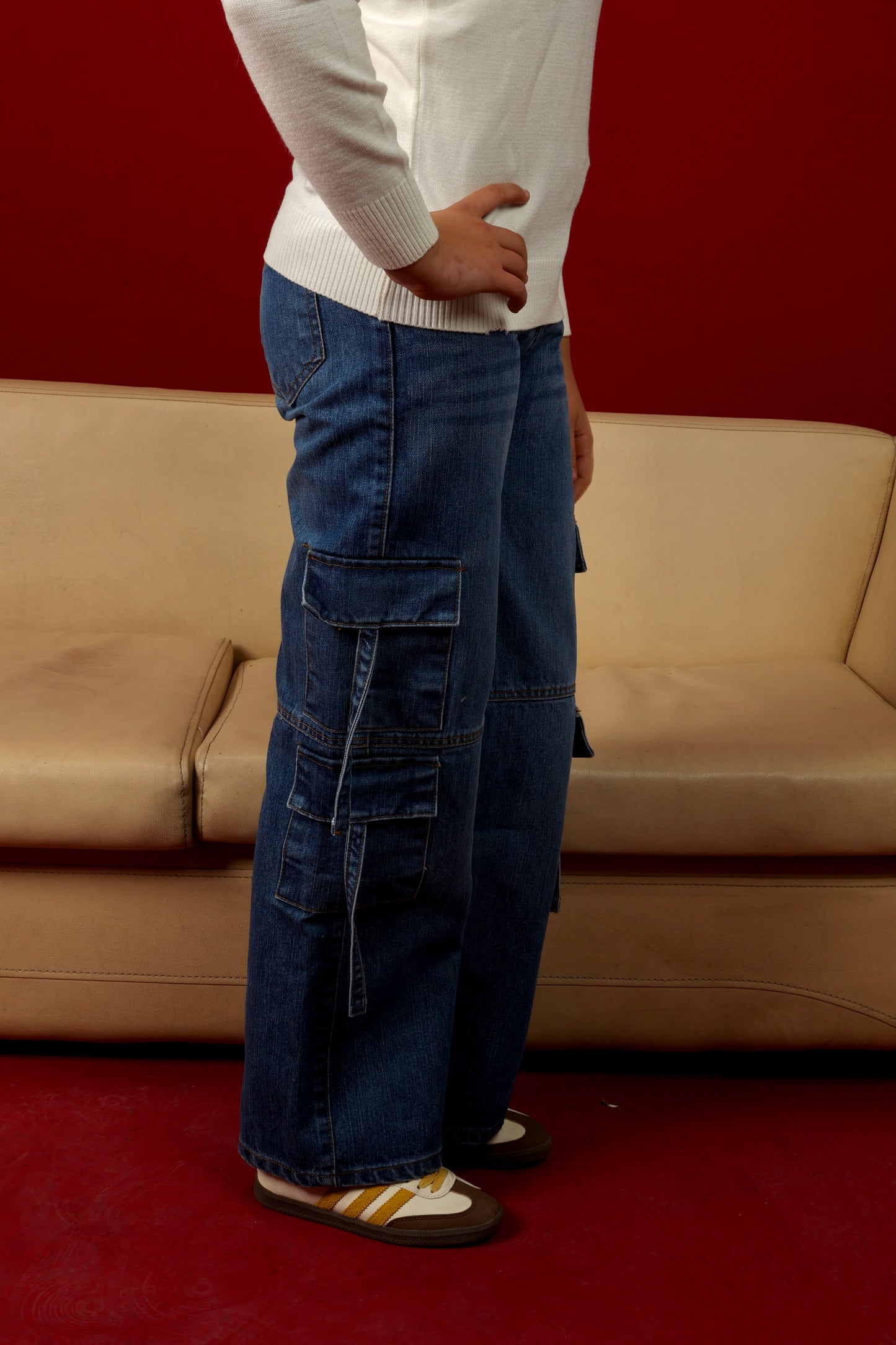 relaxed-fit denim cargo pants