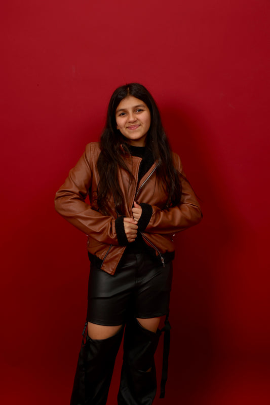 warm brown leather jacket