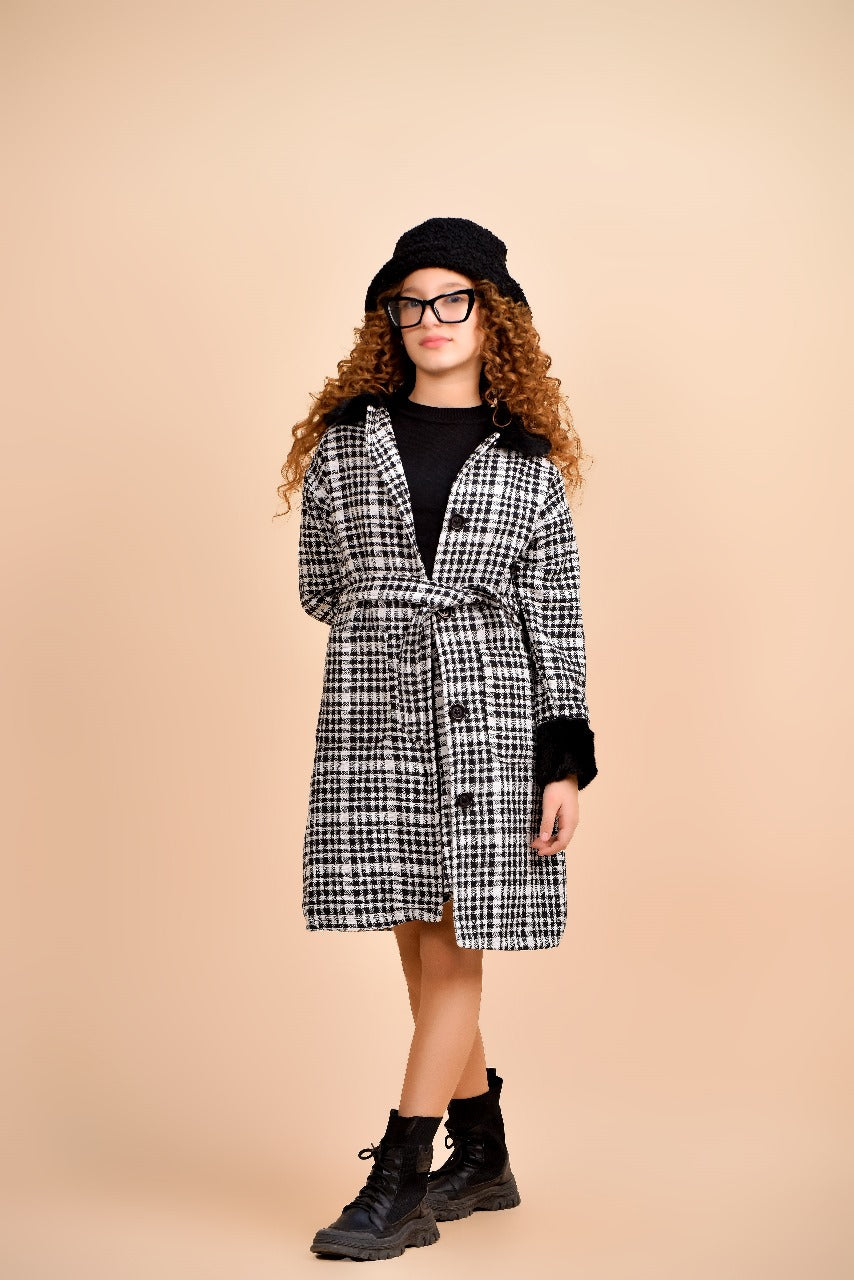 black-and-white houndstooth coat