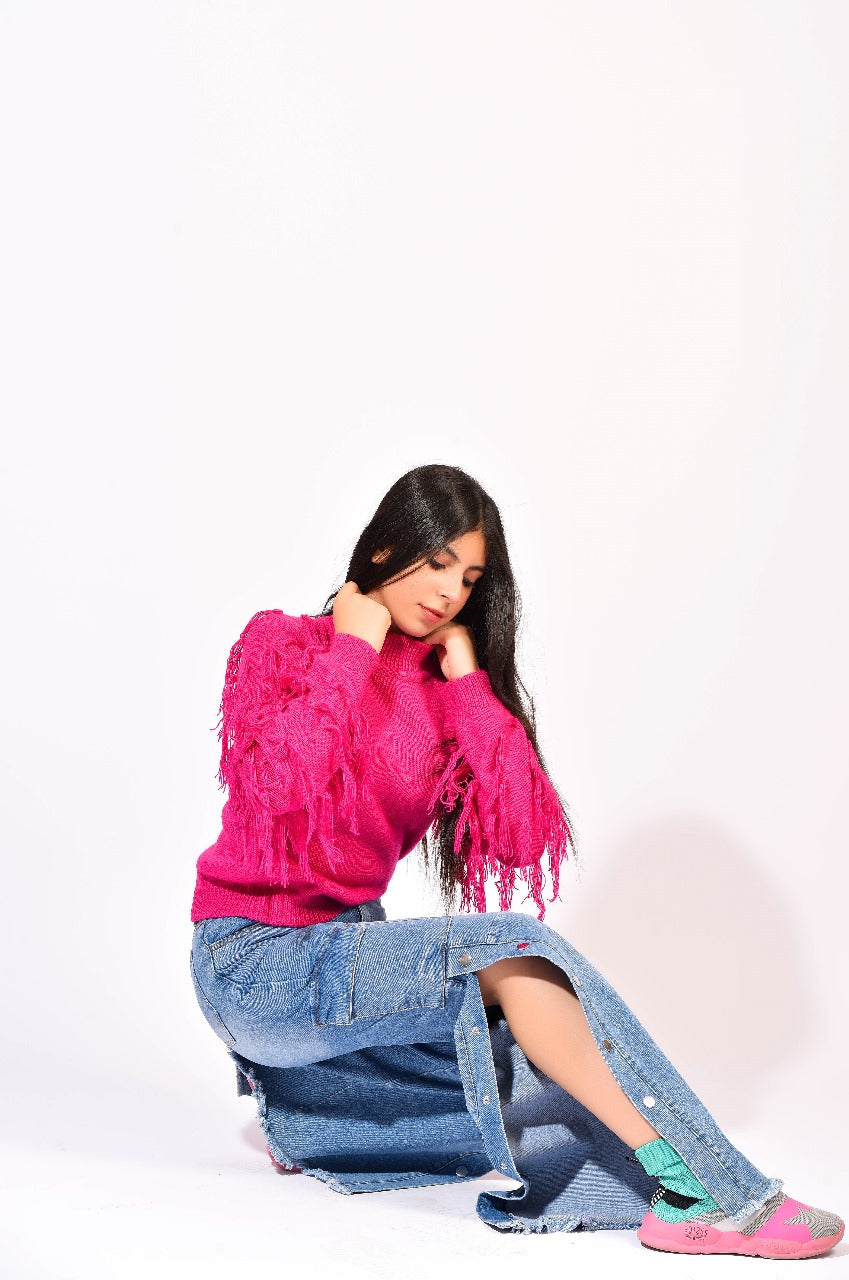 vibrant hot-pink knit sweater