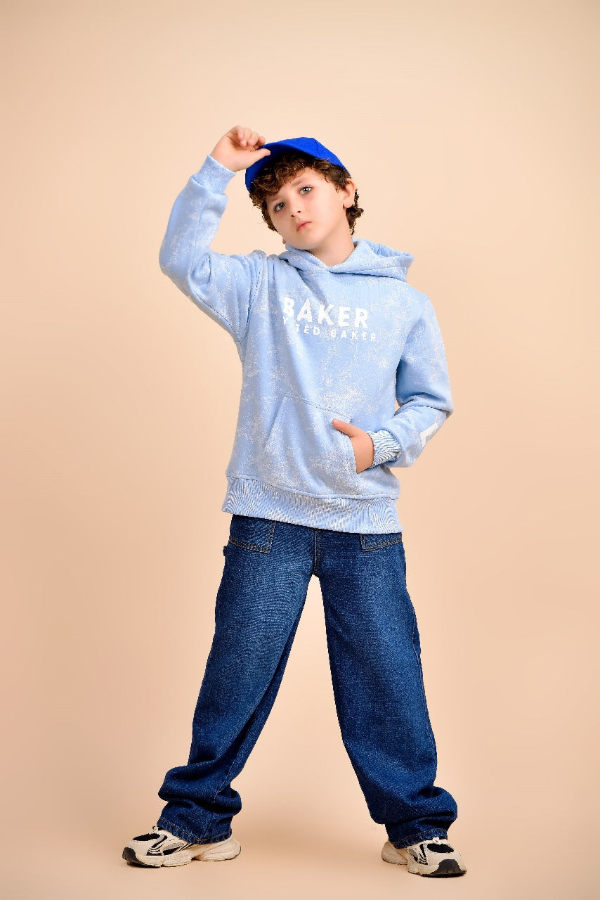 Kids’ Light Blue Printed Hoodie