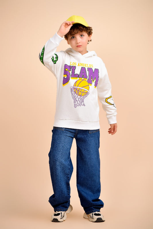 sporty hoodie with a basketball graphic