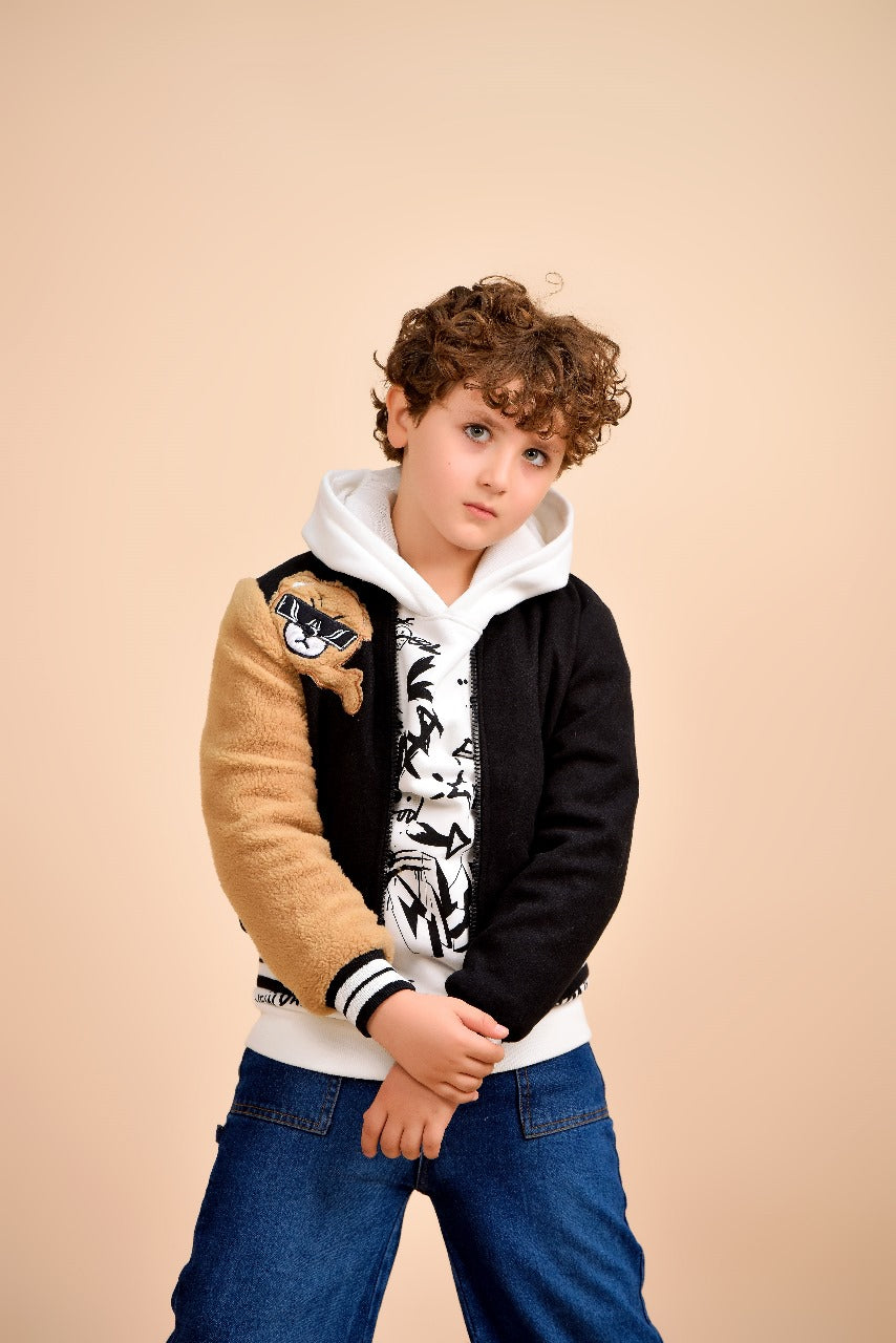 embroidered teddy bear patch with sunglasses jacket