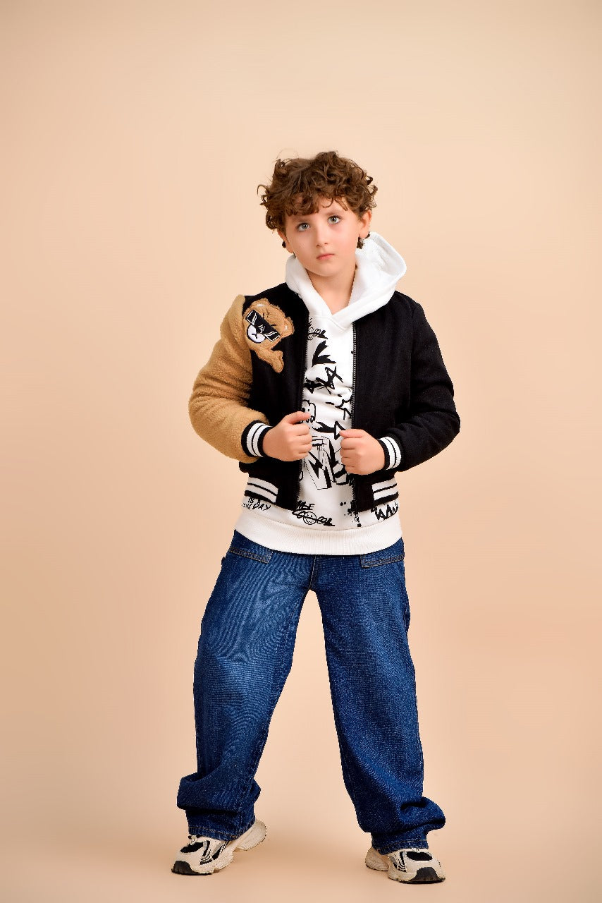 embroidered teddy bear patch with sunglasses jacket