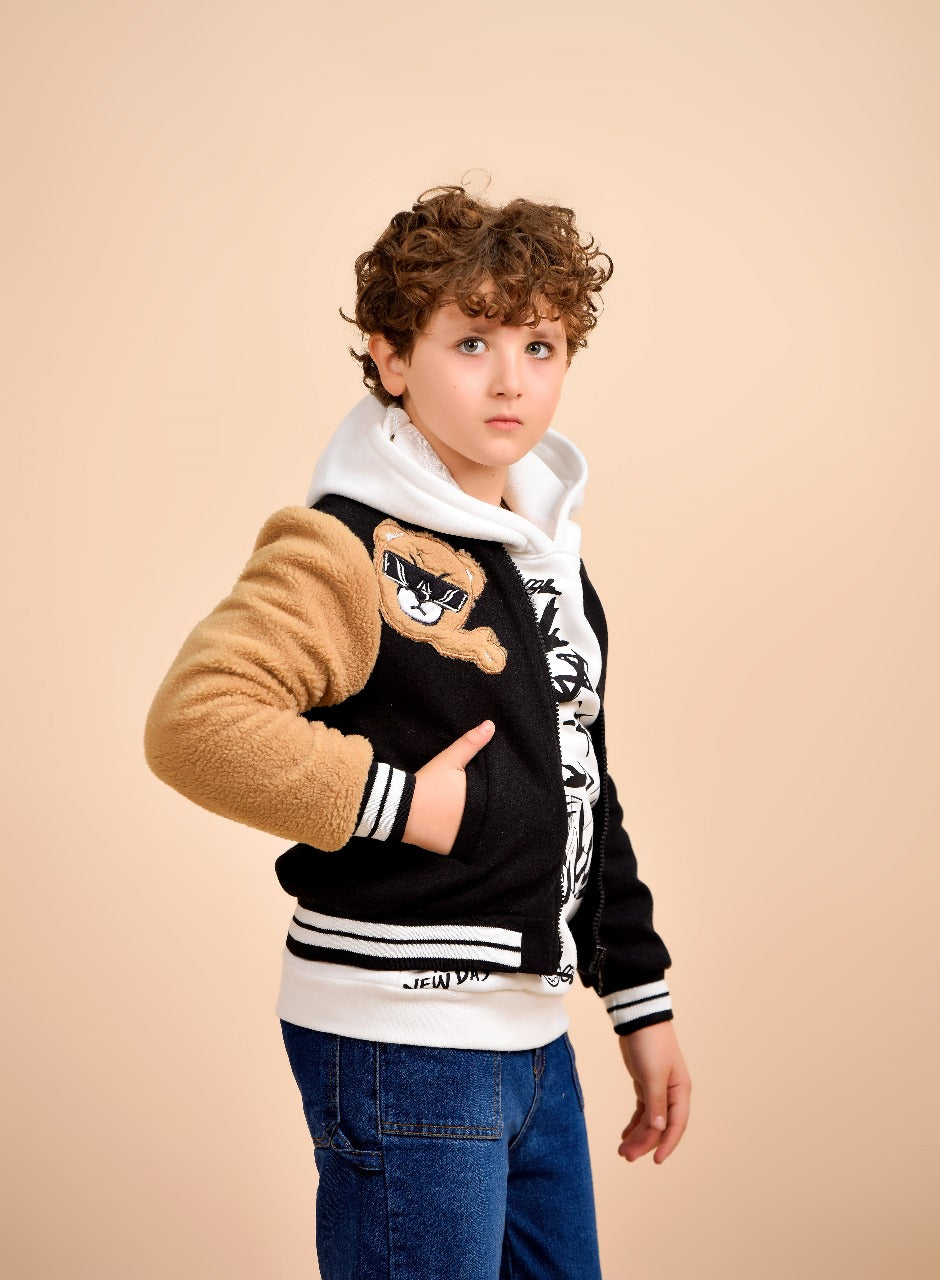 embroidered teddy bear patch with sunglasses jacket