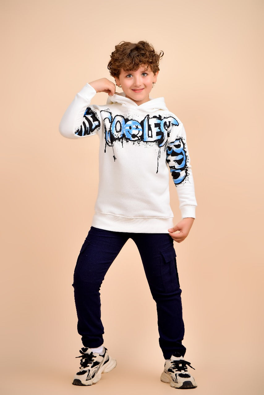 “Coolest” White Graffiti Hoodie