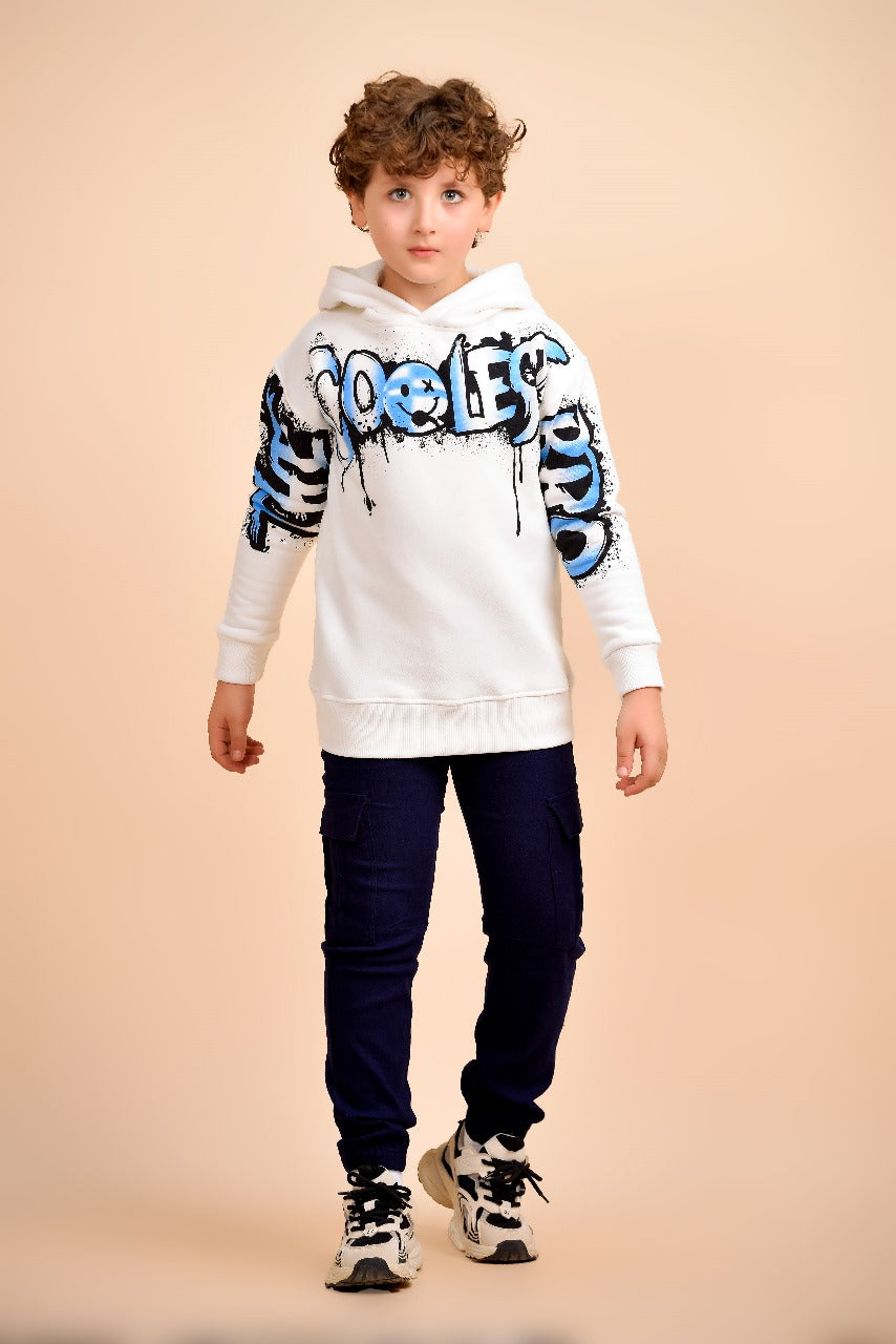 “Coolest” White Graffiti Hoodie