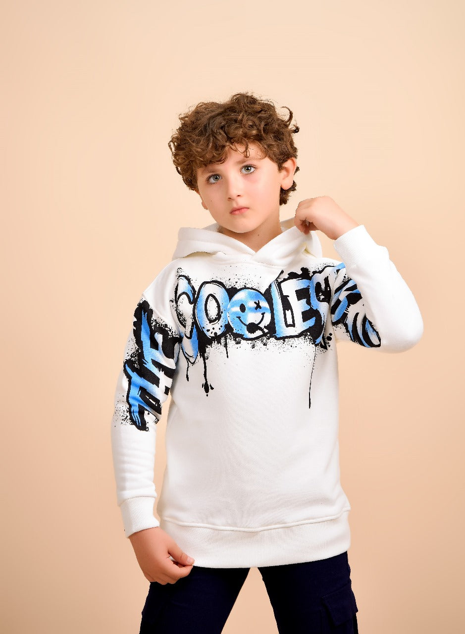 “Coolest” White Graffiti Hoodie