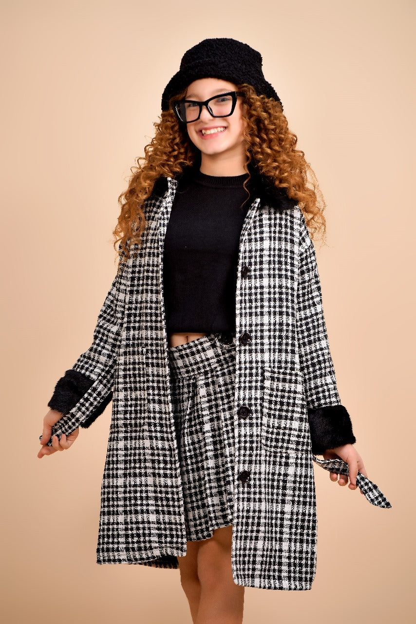 black-and-white houndstooth coat