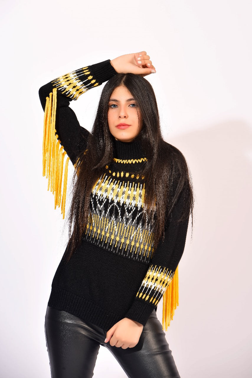 striking yellow and white pattern sweater