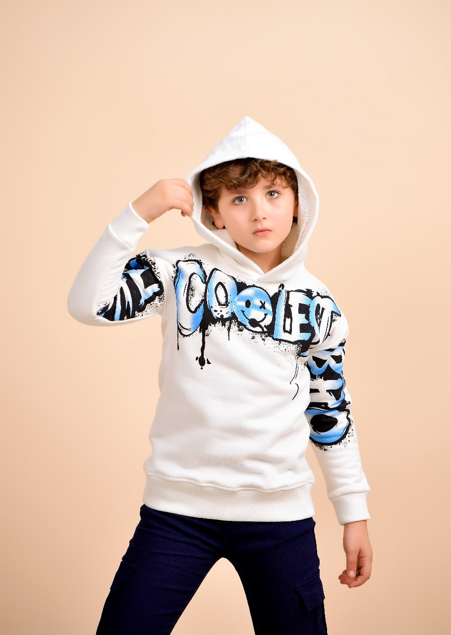 “Coolest” White Graffiti Hoodie