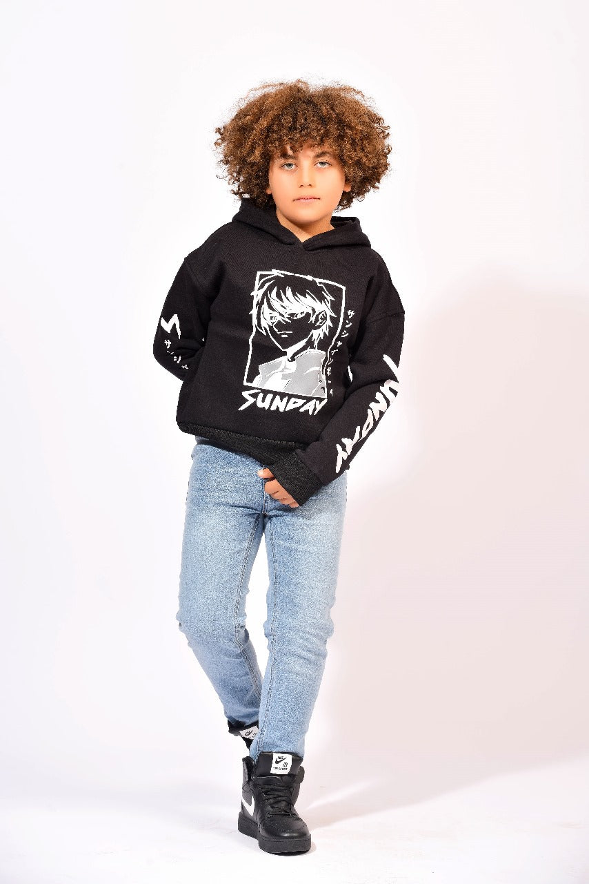 Boys’ Graphic Black Hoodie