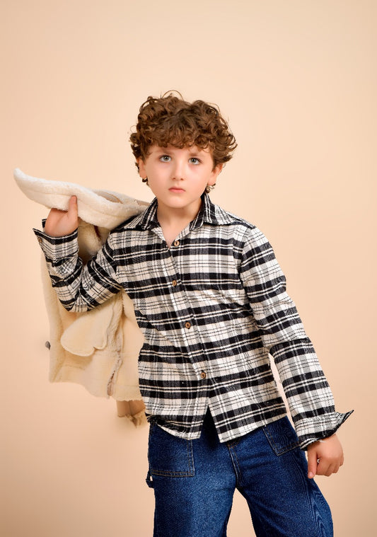 Boys’ Black &amp; White Plaid Shirt