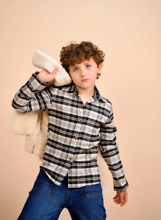 Boys’ Black &amp; White Plaid Shirt